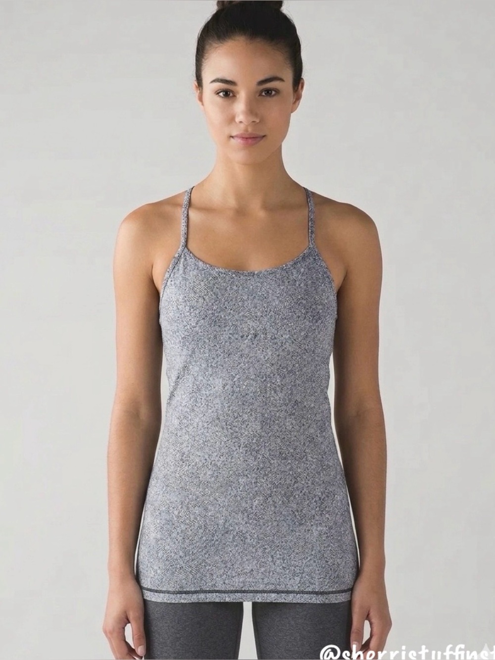 NWOT Lululemon Power Y Tank Spray White Black Racerback Yoga Top Built-In Bra 10